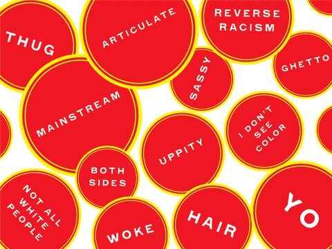 Front endpaper of the book 'You Can Keep That To Yourself', printed with words including 'articulate' and 'hair'